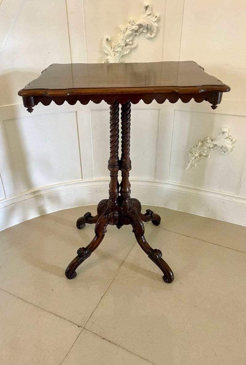 Unusual Antique Victorian Quality Figured Walnut Lamp Table